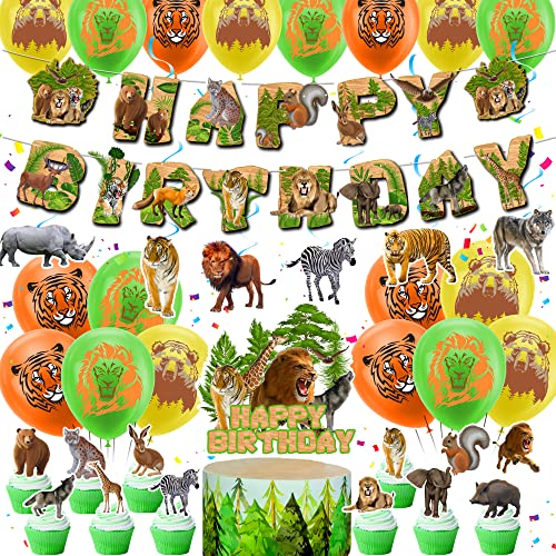 Woodland Animals Geburtstagsparty Zubehör Wald Tiere Party Dekorationen Woodland Baby Dusche Dekorationen Beinhaltet Geburtstag Banner Kuchen Topper Cupcake Topper Ballons für Jungen Mädchen von LFCFDX