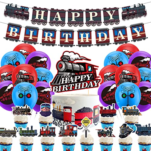 Zug Geburtstag Party Dekorationen - Happy Birthday Banner, Kuchen Topper, Cupcake Toppers, Ballons für Fahrzeug Party Zubehör Zug Geburtstag Party Dekorationen - Happy Birthday Banner, Kuchen Topper, Cupcake Toppers, Ballons für Fahrzeug Party Zubehör von LFCFDX