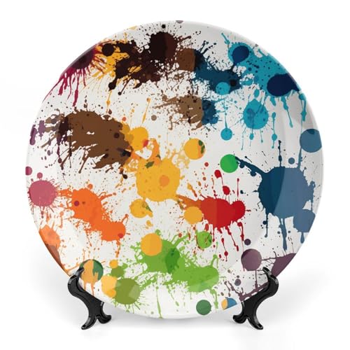 LFDSYEOQ Abstrakte Farbspritzer, dekorative Teller mit Ständer, Druck dekorative Keramikplatten für Home Office Wanddekorationen (mit Aufhänger) von LFDSYEOQ