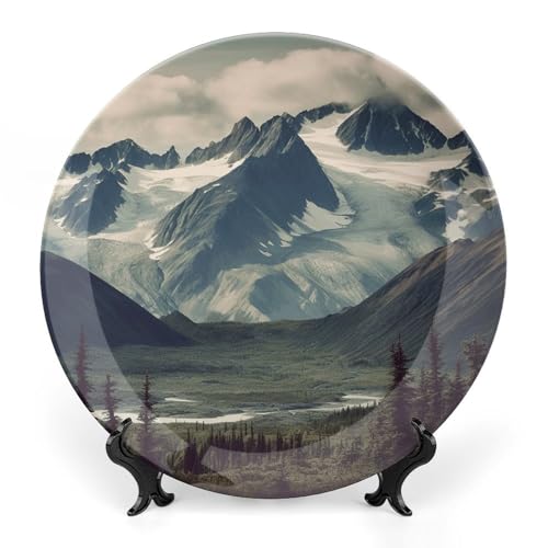 LFDSYEOQ Alaska Mountains Dekoteller mit Ständer, Druck dekorative Keramikplatten für Home Office Wanddekorationen (mit Aufhänger) von LFDSYEOQ