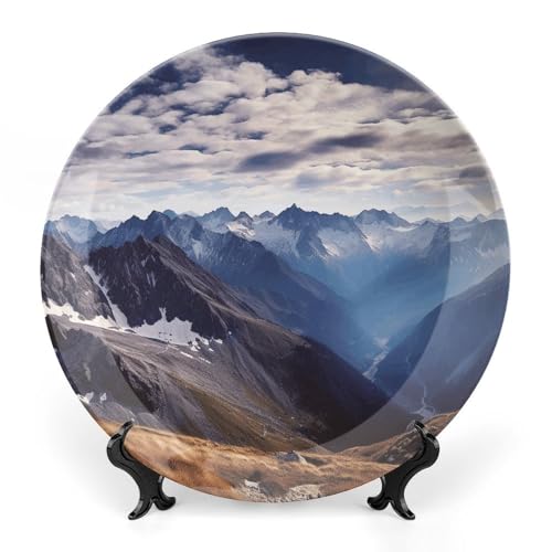 LFDSYEOQ Alpen Panorama Dekoteller mit Ständer, Druck Dekorative Keramikplatten für Home Office Wanddekorationen (mit Aufhänger) von LFDSYEOQ