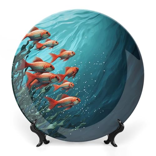 LFDSYEOQ Aquarium-Dekoteller mit Ständer, Druck dekorative Keramikplatten für Home Office Wanddekorationen (mit Aufhänger) von LFDSYEOQ