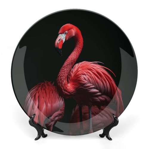 LFDSYEOQ Flamingo Schwarzer Hintergrund Dekorative Teller mit Ständer, Druck Dekorative Keramikplatten für Home Office Wanddekorationen (mit Aufhänger) von LFDSYEOQ