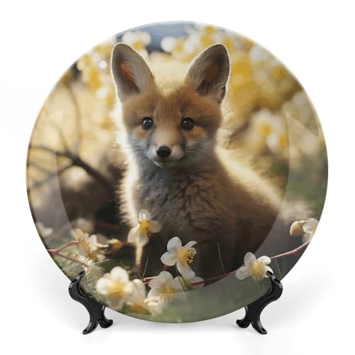 LFDSYEOQ Tierbaby im Frühling Dekoteller mit Ständer, Druck dekorative Keramikplatten für Home Office Wanddekorationen (mit Aufhänger) von LFDSYEOQ
