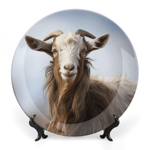LFDSYEOQ Tierziege Dekoteller mit Ständer, Druck dekorative Keramikplatten für Home Office Wanddekorationen (mit Aufhänger) von LFDSYEOQ