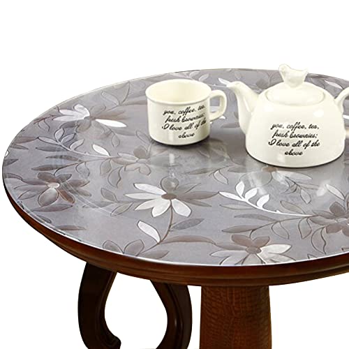 LFONDIGE Runde Tischdecke, Tischschutz, transparente PVC-Tischdecke auf Rolle, aus Kunststoff, wasserdicht, Schutzhülle für Esszimmertisch, transparente Matte – Kosmeenblume (Durchmesser 80/90/100/11 von LFONDIGE