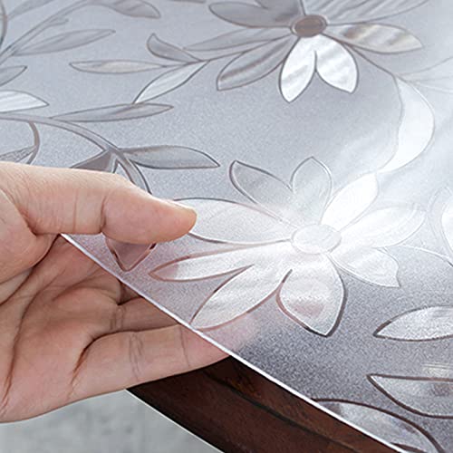 LFONDIGE Transparenter Tischschutz, rund, Abdecktuch (Kosmosblume), 2 mm Dicke Kunststoff-Tischdecken, transparente Tischunterlage, Vinyl-Tischdeckenschutz, transparente Schreibtischunterlage (Durchm von LFONDIGE