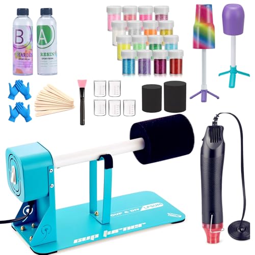 LFSUM Tassenwender zum Basteln, Becher, Becher-Spinner, Glitzerpulver, Epoxidharz-Set für Becher für Anfänger mit Epoxid- und Heißluftpistole (1 x Blau) von LFSUM