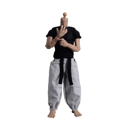 LFWDOCN 1/12 Scale Male Clothes,Men's Tight Short Sleeves Pant Warrior Combat Suit Sport Clothing for 6inch Action Figure Body (Black Tops+Black Belt+White Pant) von LFWDOCN
