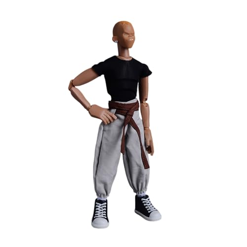 LFWDOCN 1/12 Scale Male Clothes,Men's Tight Short Sleeves Pant Warrior Combat Suit Sport Clothing for 6inch Action Figure Body (Black Tops+Brown Belt+White Pant) von LFWDOCN