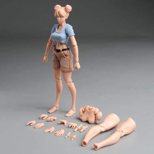 LFWDOCN 1/12 Scale weiblich ActionFigurn Body with Skinny U Neck Short T Casual Shorts 6inch Super Flexible Girl Figur Body Doll with Kopf&Replaceable Chest Legs Accessory Model (Suntan) von LFWDOCN
