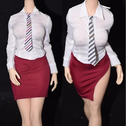 LFWDOCN 1/6 Scale Female Clothes, Female Side Slit Skirt Elastic Skirt Dress White Shirt Tie Ankle Socks Costume Outfit Clothing for 12 Inch PH TBL JO Action Figure Body (Wine Red, 1 x Normal Skirt) von LFWDOCN