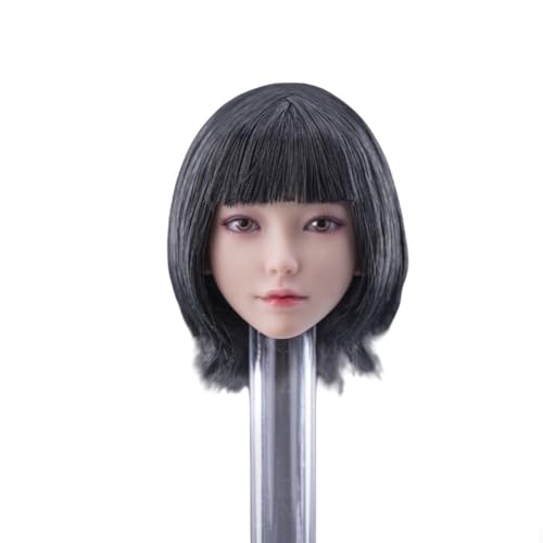 LFWDOCN 1/6 Scale weiblich ActionFigurn Kopf Miniature Kopf Model Asian BeautyThe Girl Next Door Mandy kopfure Fit for 12 inch militär Body(Black Short Hair D) von LFWDOCN