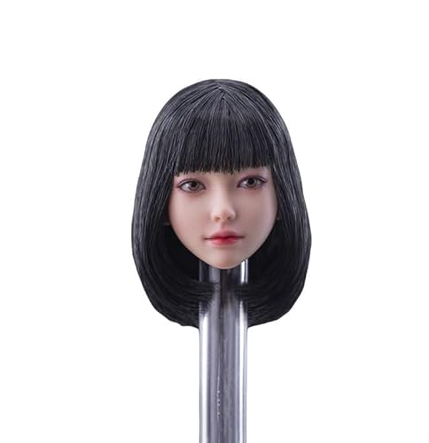 LFWDOCN 1/6 Scale weiblich ActionFigurn Kopf Miniature Kopf Model Asian BeautyThe Girl Next Door Mandy kopfure Fit for 12 inch militär Body (Black Short Straight Hair A) von LFWDOCN