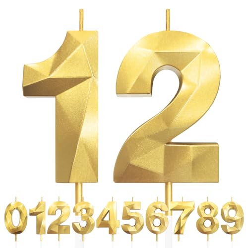 Geburtstagskerzen Zahlen 12, 5cm 3D Gold Geburtstagskerzen, Kerzen Geburtstag, Zahlenförmige Kerze, Tortendeko Geburtstag für Geburtstag Party, Hochzeiten, Jubiläen, Birthday Candle Nummer 12 Geburtstagskerzen Zahlen 12, 5cm 3D Gold Geburtstagskerzen, Kerzen Geburtstag, Zahlenförmige Kerze, Tortendeko Geburtstag für Geburtstag Party, Hochzeiten, Jubiläen, Birthday Candle Nummer 12 von LFWZRY