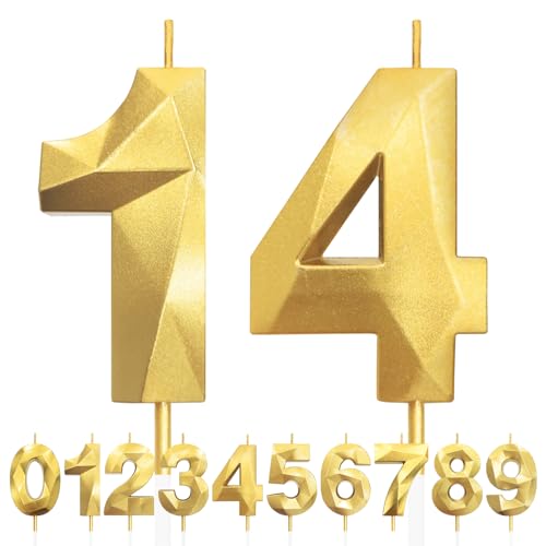 Geburtstagskerzen Zahlen 14, 5cm 3D Gold Geburtstagskerzen, Kerzen Geburtstag, Zahlenförmige Kerze, Tortendeko Geburtstag für Geburtstag Party, Hochzeiten, Jubiläen, Birthday Candle Nummer 14 Geburtstagskerzen Zahlen 14, 5cm 3D Gold Geburtstagskerzen, Kerzen Geburtstag, Zahlenförmige Kerze, Tortendeko Geburtstag für Geburtstag Party, Hochzeiten, Jubiläen, Birthday Candle Nummer 14 von LFWZRY
