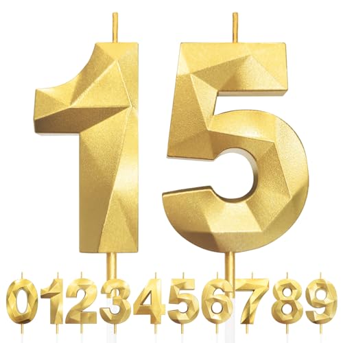 Geburtstagskerzen Zahlen 15, 5cm 3D Gold Geburtstagskerzen, Kerzen Geburtstag, Zahlenförmige Kerze, Tortendeko Geburtstag für Geburtstag Party, Hochzeiten, Jubiläen, Birthday Candle Nummer 15 Geburtstagskerzen Zahlen 15, 5cm 3D Gold Geburtstagskerzen, Kerzen Geburtstag, Zahlenförmige Kerze, Tortendeko Geburtstag für Geburtstag Party, Hochzeiten, Jubiläen, Birthday Candle Nummer 15 von LFWZRY