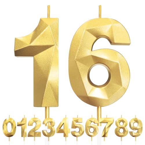 Geburtstagskerzen Zahlen 16, 5cm 3D Gold Geburtstagskerzen, Kerzen Geburtstag, Zahlenförmige Kerze, Tortendeko Geburtstag für Geburtstag Party, Hochzeiten, Jubiläen, Birthday Candle Nummer 16 Geburtstagskerzen Zahlen 16, 5cm 3D Gold Geburtstagskerzen, Kerzen Geburtstag, Zahlenförmige Kerze, Tortendeko Geburtstag für Geburtstag Party, Hochzeiten, Jubiläen, Birthday Candle Nummer 16 von LFWZRY