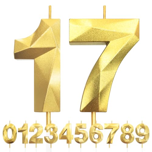 Geburtstagskerzen Zahlen 17, 5cm 3D Gold Geburtstagskerzen, Kerzen Geburtstag, Zahlenförmige Kerze, Tortendeko Geburtstag für Geburtstag Party, Hochzeiten, Jubiläen, Birthday Candle Nummer 17 Geburtstagskerzen Zahlen 17, 5cm 3D Gold Geburtstagskerzen, Kerzen Geburtstag, Zahlenförmige Kerze, Tortendeko Geburtstag für Geburtstag Party, Hochzeiten, Jubiläen, Birthday Candle Nummer 17 von LFWZRY
