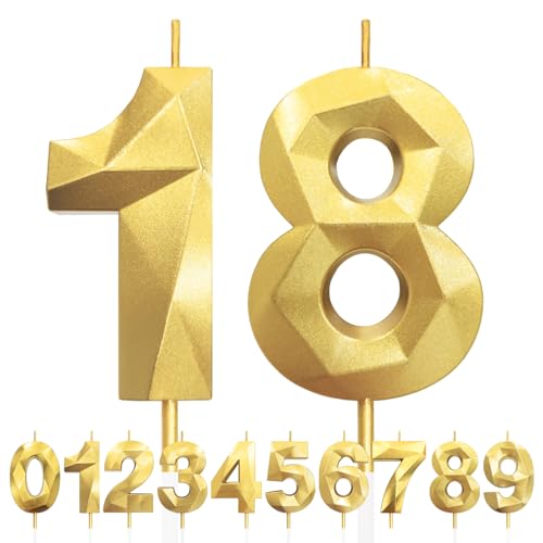 Geburtstagskerzen Zahlen 18, 5cm 3D Gold Geburtstagskerzen, Kerzen Geburtstag, Zahlenförmige Kerze, Tortendeko Geburtstag für Geburtstag Party, Hochzeiten, Jubiläen, Birthday Candle Nummer 18 Geburtstagskerzen Zahlen 18, 5cm 3D Gold Geburtstagskerzen, Kerzen Geburtstag, Zahlenförmige Kerze, Tortendeko Geburtstag für Geburtstag Party, Hochzeiten, Jubiläen, Birthday Candle Nummer 18 von LFWZRY