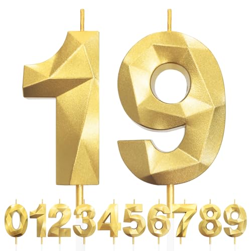 Geburtstagskerzen Zahlen 19, 5cm 3D Gold Geburtstagskerzen, Kerzen Geburtstag, Zahlenförmige Kerze, Tortendeko Geburtstag für Geburtstag Party, Hochzeiten, Jubiläen, Birthday Candle Nummer 19 Geburtstagskerzen Zahlen 19, 5cm 3D Gold Geburtstagskerzen, Kerzen Geburtstag, Zahlenförmige Kerze, Tortendeko Geburtstag für Geburtstag Party, Hochzeiten, Jubiläen, Birthday Candle Nummer 19 von LFWZRY