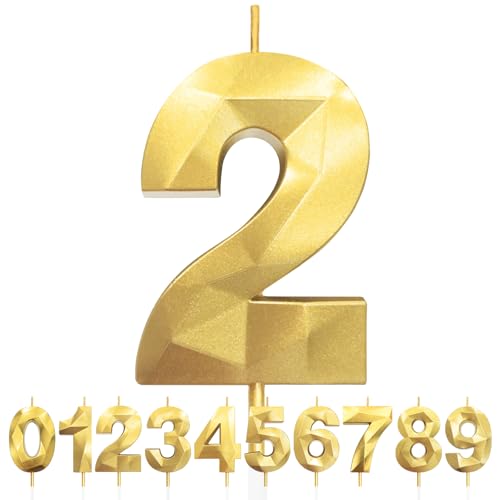 Geburtstagskerzen Zahlen 2, 5cm 3D Gold Geburtstagskerzen, Kerzen Geburtstag, Zahlenförmige Kerze, Tortendeko Geburtstag für Geburtstag Party, Hochzeiten, Jubiläen, Birthday Candle Nummer 2 Geburtstagskerzen Zahlen 2, 5cm 3D Gold Geburtstagskerzen, Kerzen Geburtstag, Zahlenförmige Kerze, Tortendeko Geburtstag für Geburtstag Party, Hochzeiten, Jubiläen, Birthday Candle Nummer 2 von LFWZRY