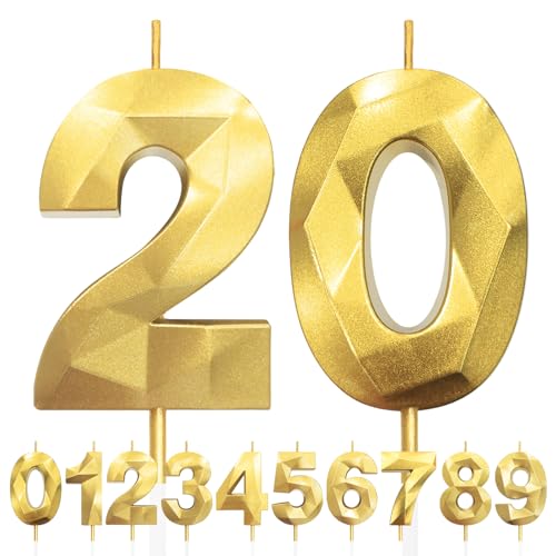 Geburtstagskerzen Zahlen 20, 5cm 3D Gold Geburtstagskerzen, Kerzen Geburtstag, Zahlenförmige Kerze, Tortendeko Geburtstag für Geburtstag Party, Hochzeiten, Jubiläen, Birthday Candle Nummer 20 Geburtstagskerzen Zahlen 20, 5cm 3D Gold Geburtstagskerzen, Kerzen Geburtstag, Zahlenförmige Kerze, Tortendeko Geburtstag für Geburtstag Party, Hochzeiten, Jubiläen, Birthday Candle Nummer 20 von LFWZRY