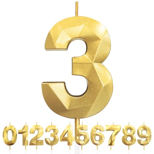 Geburtstagskerzen Zahlen 3, 5cm 3D Gold Geburtstagskerzen, Kerzen Geburtstag, Zahlenförmige Kerze, Tortendeko Geburtstag für Geburtstag Party, Hochzeiten, Jubiläen, Birthday Candle Nummer 3 Geburtstagskerzen Zahlen 3, 5cm 3D Gold Geburtstagskerzen, Kerzen Geburtstag, Zahlenförmige Kerze, Tortendeko Geburtstag für Geburtstag Party, Hochzeiten, Jubiläen, Birthday Candle Nummer 3 von LFWZRY