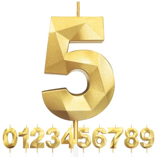 Geburtstagskerzen Zahlen 5, 5cm 3D Gold Geburtstagskerzen, Kerzen Geburtstag, Zahlenförmige Kerze, Tortendeko Geburtstag für Geburtstag Party, Hochzeiten, Jubiläen, Birthday Candle Nummer 5 Geburtstagskerzen Zahlen 5, 5cm 3D Gold Geburtstagskerzen, Kerzen Geburtstag, Zahlenförmige Kerze, Tortendeko Geburtstag für Geburtstag Party, Hochzeiten, Jubiläen, Birthday Candle Nummer 5 von LFWZRY
