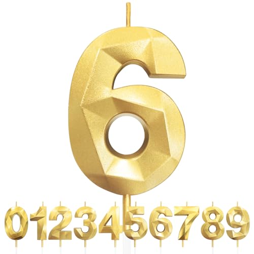 Geburtstagskerzen Zahlen 6, 5cm 3D Gold Geburtstagskerzen, Kerzen Geburtstag, Zahlenförmige Kerze, Tortendeko Geburtstag für Geburtstag Party, Hochzeiten, Jubiläen, Birthday Candle Nummer 6 Geburtstagskerzen Zahlen 6, 5cm 3D Gold Geburtstagskerzen, Kerzen Geburtstag, Zahlenförmige Kerze, Tortendeko Geburtstag für Geburtstag Party, Hochzeiten, Jubiläen, Birthday Candle Nummer 6 von LFWZRY