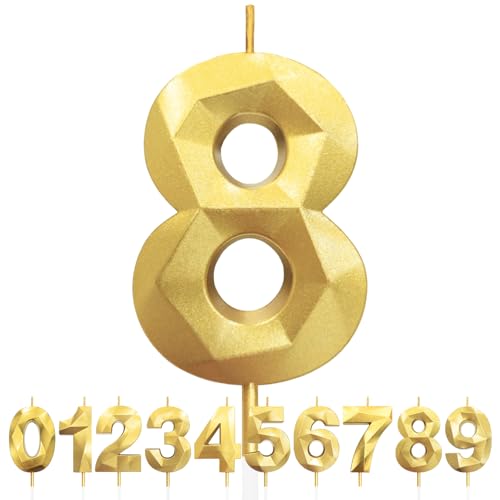 Geburtstagskerzen Zahlen 8, 5cm 3D Gold Geburtstagskerzen, Kerzen Geburtstag, Zahlenförmige Kerze, Tortendeko Geburtstag für Geburtstag Party, Hochzeiten, Jubiläen, Birthday Candle Nummer 8 Geburtstagskerzen Zahlen 8, 5cm 3D Gold Geburtstagskerzen, Kerzen Geburtstag, Zahlenförmige Kerze, Tortendeko Geburtstag für Geburtstag Party, Hochzeiten, Jubiläen, Birthday Candle Nummer 8 von LFWZRY