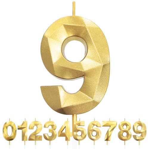 Geburtstagskerzen Zahlen 9, 5cm 3D Gold Geburtstagskerzen, Kerzen Geburtstag, Zahlenförmige Kerze, Tortendeko Geburtstag für Geburtstag Party, Hochzeiten, Jubiläen, Birthday Candle Nummer 9 Geburtstagskerzen Zahlen 9, 5cm 3D Gold Geburtstagskerzen, Kerzen Geburtstag, Zahlenförmige Kerze, Tortendeko Geburtstag für Geburtstag Party, Hochzeiten, Jubiläen, Birthday Candle Nummer 9 von LFWZRY