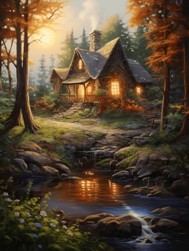 LFYNIORS Handstickerei-Kreuzstich-Sets Waldhüttenlandschaft 14Ct Diy Stickset Gestempelte Kreuzstich-Kits Handarbeiten Muster Für Anfänger Home Decor 50x70cm von LFYNIORS