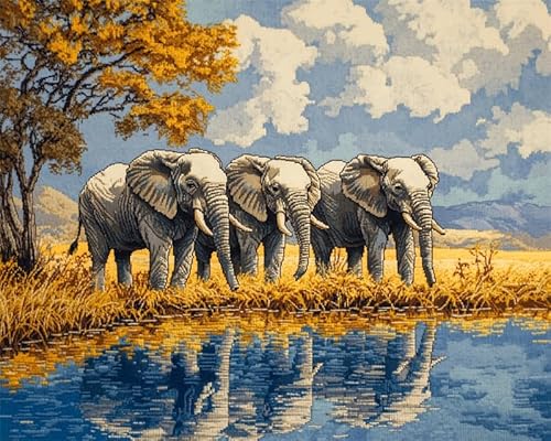 LFYNIORS Kreuzstich Kits Tier Elefant 11CT Stickerei-Kreuzstich-Set 40cmX50cm DIY Vorgedruckt Stickbilder Stickset Handwerk Home Decor Starter-Set für Wandkunst-Heimdekoration von LFYNIORS