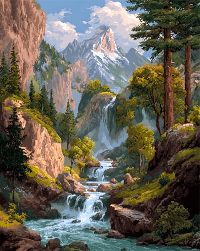 LFYNIORS Kreuzstich Set Vorgedruckt Bergwald-Wasserfalllandschaft 14Ct Stickpackung Komplette Vorgedruckter Stick-Starter-Sets Stickset Stoff Diy Handarbeiten 30x40cm von LFYNIORS