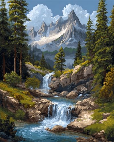 LFYNIORS Kreuzstich Stickpackungen Vorgedruckt Bergwald-Wasserfalllandschaft 14Ct Diy Stickset Gestempelte Kreuzstich-Kits Handarbeiten Muster Für Anfänger Home Decor 50x70cm von LFYNIORS