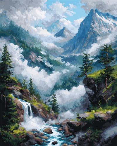 LFYNIORS Kreuzstich Stickpackungen Vorgedruckt Bergwald-Wasserfalllandschaft 14Ct Diy Vorgedruckt Stickbilder Stickset Handwerk Home Decor Starter-Set Für Wandkunst-Heimdekoration 80x100cm von LFYNIORS
