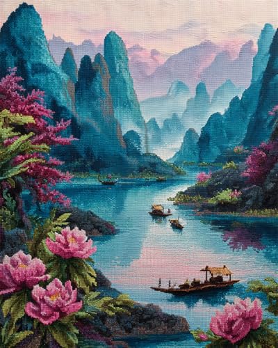 LFYNIORS Kreuzstichpackungen Vorgedruckt Berg-，Wald- Und Seenlandschaft 14Ct Diy Stickset Gestempelte Kreuzstich-Kits Handarbeiten Muster Für Anfänger Home Decor 50x70cm von LFYNIORS
