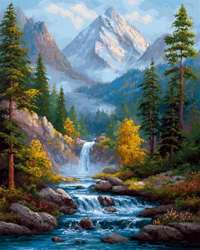 LFYNIORS Kreuzstichpackungen Vorgedruckt Bergwald-Wasserfalllandschaft 14Ct Diy Vorgedruckt Stickbilder Stickset Handwerk Home Decor Starter-Set Für Wandkunst-Heimdekoration 80x100cm von LFYNIORS