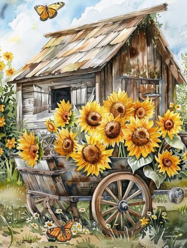 LFYNIORS Kreuzstichpackungen Vorgedruckt Cartoon-Hütte Und Sonnenblumen 14Ct Diy Vorgedruckt Stickbilder Stickset Handwerk Home Decor Starter-Set Für Wandkunst-Heimdekoration 80x100cm LFYNIORS Kreuzstichpackungen Vorgedruckt Cartoon-Hütte Und Sonnenblumen 14Ct Diy Vorgedruckt Stickbilder Stickset Handwerk Home Decor Starter-Set Für Wandkunst-Heimdekoration 80x100cm von LFYNIORS