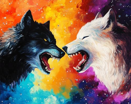 LFYNIORS Stickset Kreuzstich Fantasie Wolf Tier 14Ct Stickpackung Komplette Vorgedruckter Stick-Starter-Sets Stickset Stoff Diy Handarbeiten 30x40cm von LFYNIORS