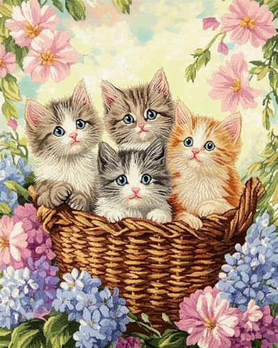 LFYNIORS Vorbedruckte Kreuzstich-Sets Katze 14CT Stickpackung Komplette Vorgedruckter Stick-Starter-Sets Stickset Stoff DIY Handarbeiten (40cmX50cm) von LFYNIORS