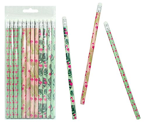12er Set Bleistifte im Flamingodesign mit Radiergummi von LG-Imports