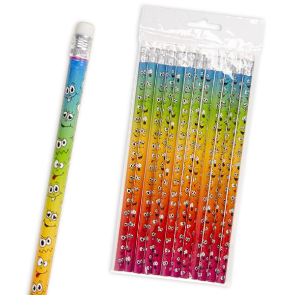 Bleistifte mit Gesicht & Radierer, 12&nbsp;Stifte mit freundlichen Smileys von LG-Imports