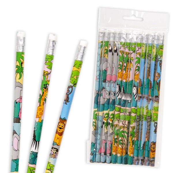 Dschungeltier-Bleistifte mit Radiergummi, Holzbleistifte im 12er Pack von LG Imports