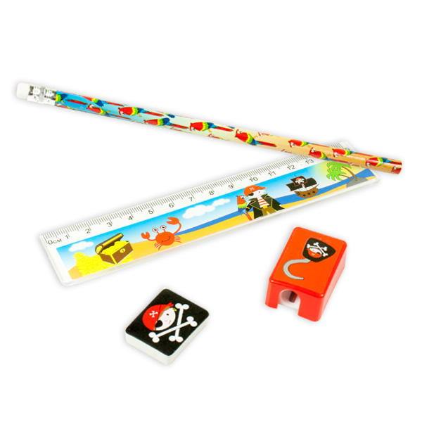 Piraten Schreibset mit Lineal, Bleistift, Radierer & Anpitzer, 4-tlg. Piraten Schreibset mit Lineal, Bleistift, Radierer & Anpitzer, 4-tlg. von LG-Imports
