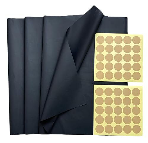 100 Blatt Schwarz Seidenpapier mit 50 Aufkleber Tissue Papier 50cm x 35cm Bastelpapier Geschenkpapier für Geburtstagsfeier Halloween Hochzeit von LGIFUTMAX