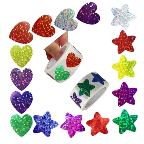 1000 Stück Stern Liebe Aufkleber 25MM Bunt Belohnung Sternaufkleber für Kinder Selbstklebend Glitzer Sticker für DIY Scrapbooking Dekoration von LGIFUTMAX