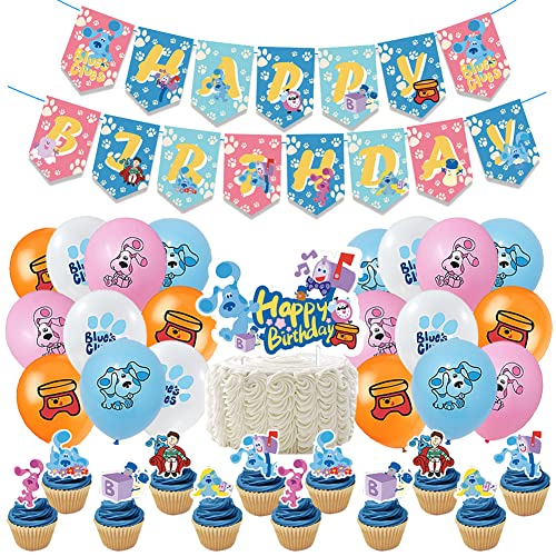 Blue's Clues Party Dekorationen, Blue's Clues Party Supplies Thema Geburtstagsparty Dekoration Party Set Banner Balloons Cupcake Topper Geburtstagsdekoration für Kinder Jungen 34Pcs von LGQHCE