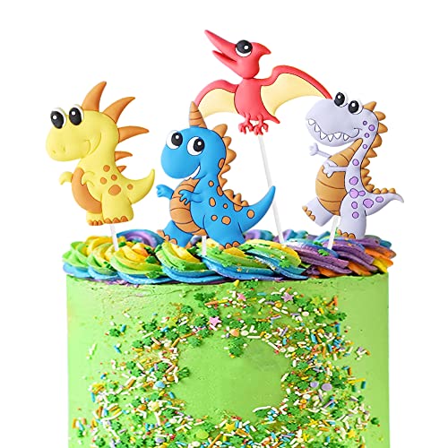 Dinosaurier Cake Topper, 4 Stück Dinosaur Geburtstag Kuchendeko Set, Tortendeko für Kinder, Kindergeburtstag Deko Partydeko, Geburtstag Cupcake Dekoration Zubehör von LGQHCE